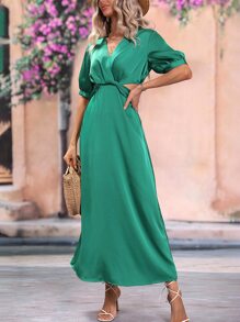 SHEIN Clasi 交叉領腰部鏤空緞面洋裝