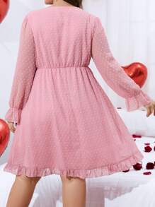 Celure Plus Swiss Dot Ruffle Trim Flounce Sleeve Dress - Baby Pink - View 2
