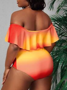 SHEIN Swim Curve Plus Ombre Ruffle Trim Off Shoulder One Piece Swimsuit - Multicolor - View 2