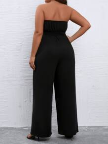 SHEIN Clasi Plus Pearls Beaded Knot Front Wide Leg Tube Jumpsuit - Black - View 2