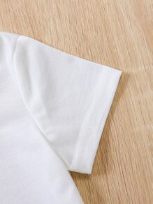 Baby Solid Tee & Dinosaur Print Overall Jumpsuit - White - View 4