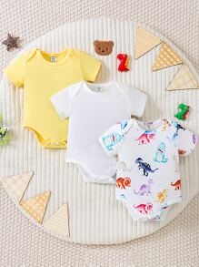 Baby 3pcs Dinosaur Print Bodysuit - Multicolor - View 1