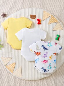 Baby 3pcs Dinosaur Print Bodysuit - Multicolor - View 2