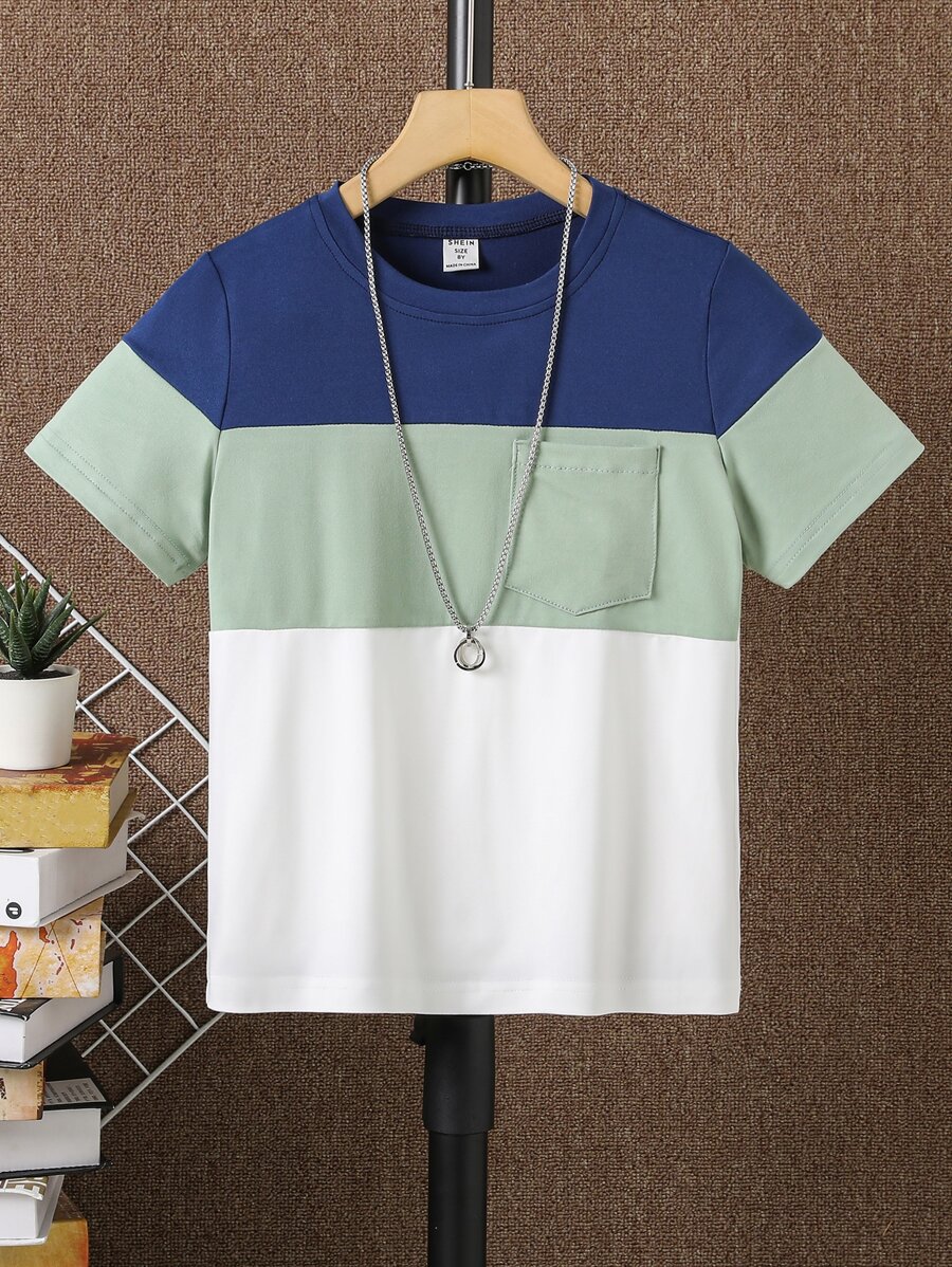 Boys Colour Block Patched Pocket Tee - Multicolor - View 1