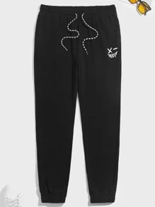 GENTILAND 男士卡通圖案腰部抽繩長褲 - 黑色 - 查看 1