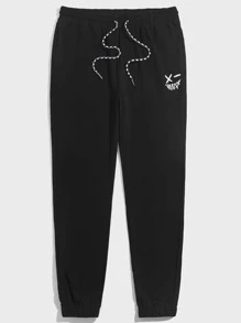 GENTILAND 男士卡通圖案腰部抽繩長褲 - 黑色 - 查看 5