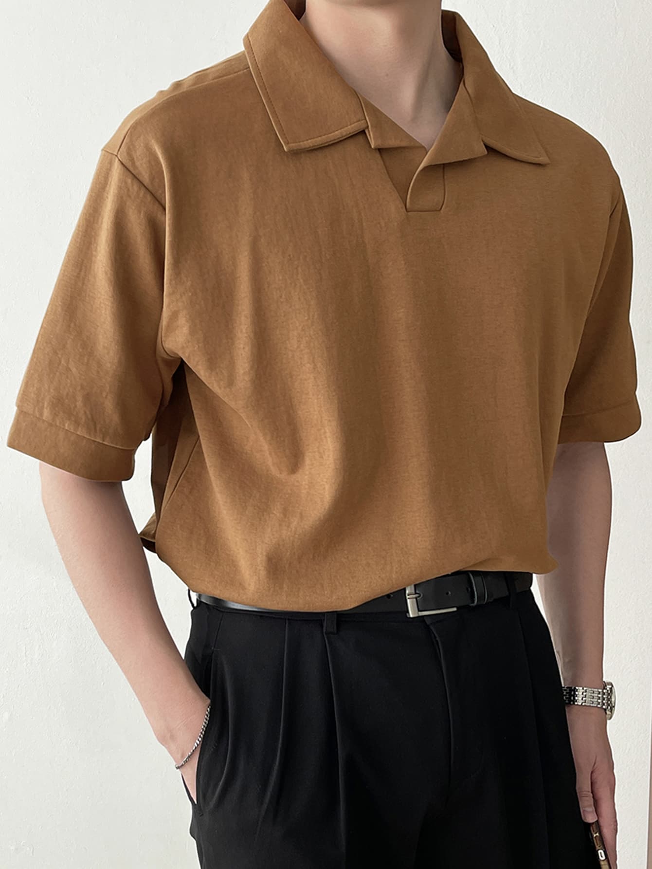 DAZY Men Cotton Solid Polo Shirt - Brown - View 1