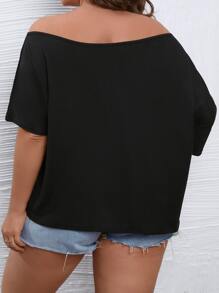 Calvaya Plus Asymmetrical Neck Batwing Sleeve Tee - Black - View 2