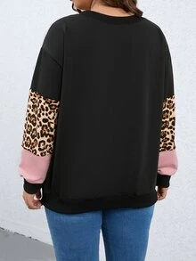 SHEIN LUNE Sudadera con estampado de leopardo de color combinado de hombros caídos - Multicolor - Ver 2