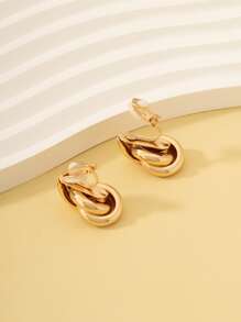 2入組極簡風格耳夾 - 金黃色 - 查看 2