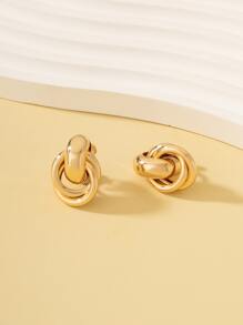 1 对经典几何扭曲夹式耳环，无穿孔，适合女士，百搭黄金首饰 - 金黃色 - 查看 2
