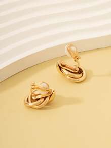 1 对经典几何扭曲夹式耳环，无穿孔，适合女士，百搭黄金首饰 - 金黃色 - 查看 3