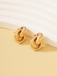 1 对经典几何扭曲夹式耳环，无穿孔，适合女士，百搭黄金首饰 - 金黃色 - 查看 4