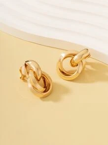 1 Pair Classic Metal Geometric Cross Circle Clip Earrings (Piercing-Free) - Yellow Gold - View 3