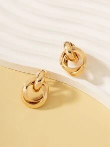 1 Pair Classic Metal Geometric Cross Circle Clip Earrings (Piercing-Free) - Yellow Gold - View 5