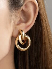 Circle Decor Clip On Earrings - Yellow Gold - View 1