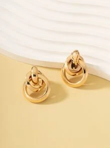 Circle Decor Clip On Earrings - Yellow Gold - View 3