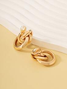 Circle Decor Clip On Earrings - Yellow Gold - View 2
