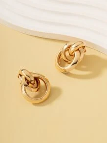 Circle Decor Clip On Earrings - Yellow Gold - View 4
