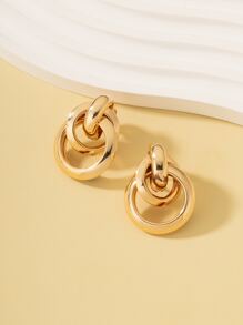 Circle Decor Clip On Earrings - Yellow Gold - View 5