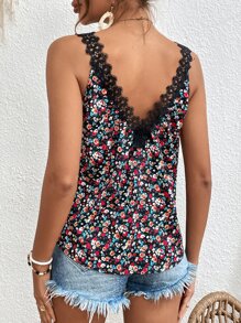 SHEIN Frenchy 碎花拼接水溶蕾絲背心上衣 - 彩色 - 查看 2