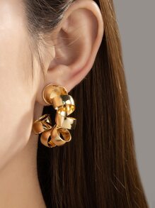 2入組扭結設計耳環 - 金黃色 - 查看 1