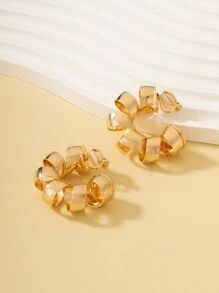 2入組扭結設計耳環 - 金黃色 - 查看 2