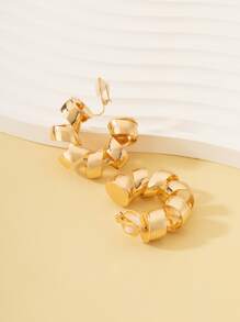 2入組扭結設計耳環 - 金黃色 - 查看 3