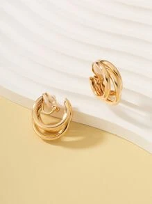 鏤空幾何裝飾夾式耳環 - 金黃色 - 查看 4