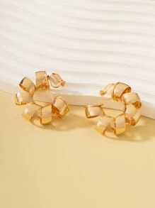 2入組扭結設計耳環 - 金黃色 - 查看 5