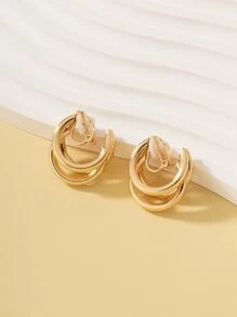 鏤空幾何裝飾夾式耳環 - 金黃色 - 查看 5