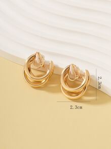 鏤空幾何裝飾夾式耳環 - 金黃色 - 查看 7