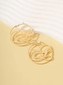 1pair Round Metal Alphabet Decorated Minimalist Earrings - Yellow Gold - View 2