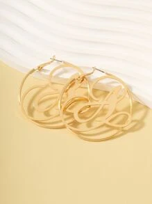 1pair Round Metal Alphabet Decorated Minimalist Earrings - Yellow Gold - View 4