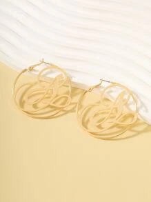 1pair Round Metal Alphabet Decorated Minimalist Earrings - Yellow Gold - View 5