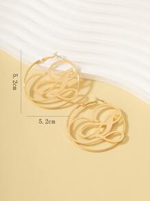 1pair Round Metal Alphabet Decorated Minimalist Earrings - Yellow Gold - View 6