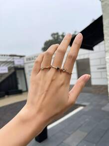 DAZY 3入組水鑽裝飾戒指 - 金黃色 - 查看 2