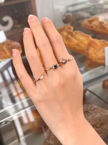 DAZY 3入組水鑽裝飾戒指 - 金黃色 - 查看 5