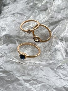 DAZY 3入組水鑽裝飾戒指 - 金黃色 - 查看 8