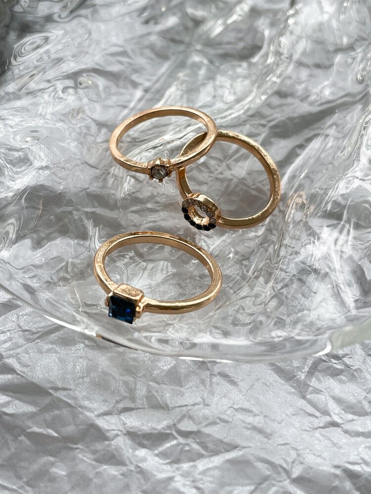 DAZY 3 chiếc nhẫn trang trí bằng đá rhinestone - Vàng - Xem 8