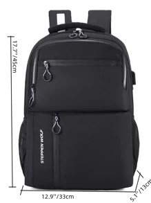 字母圖案前口袋後背包 - 黑色 - 查看 4