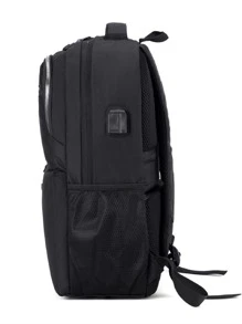 字母圖案前口袋後背包 - 黑色 - 查看 6