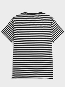 Manfinity Men Striped Print Pocket Patched Tee - Black and White - View 2