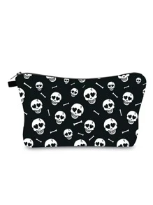 1入組骷髅頭圖案洗漱包 - 黑與白 - 查看 1