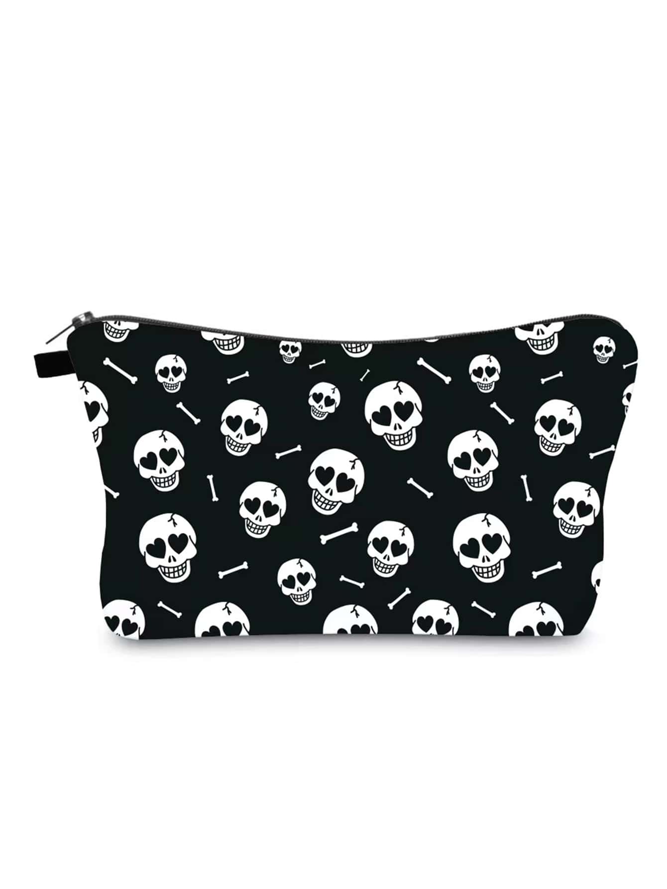 1入組骷髅頭圖案洗漱包 - 黑與白 - 查看 1