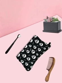 1入組骷髅頭圖案洗漱包 - 黑與白 - 查看 2