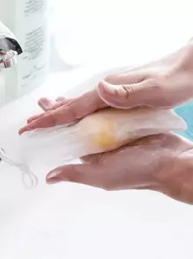 1 pieza Bolsa de malla para jabón, decoración de baño para el hogar, de vuelta a la escuela - Blanco - Ver 1