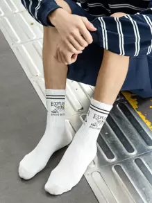 Hombres Calcetines de tripulación con estampado de letra - Blanco - Ver 1