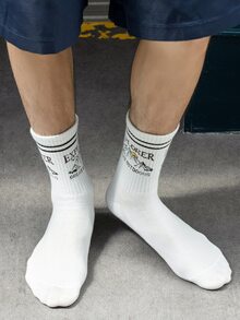 Hombres Calcetines de tripulación con estampado de letra - Blanco - Ver 4