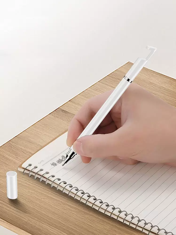Soporte multifunción 3 en 1 para teléfono en color rosa dorado/blanco con bolígrafo, lápiz capacitivo y lápiz óptico para smartphone y tablet, regalo para madres, familia, amigos, cumpleaños y fiestas - Blanco - Ver 2